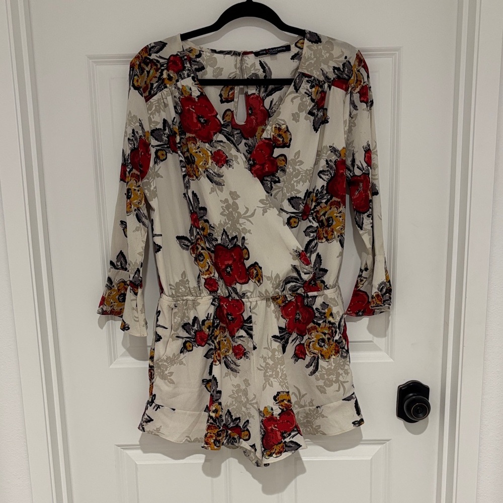 One Clothing Floral Romper- Red and Yellow